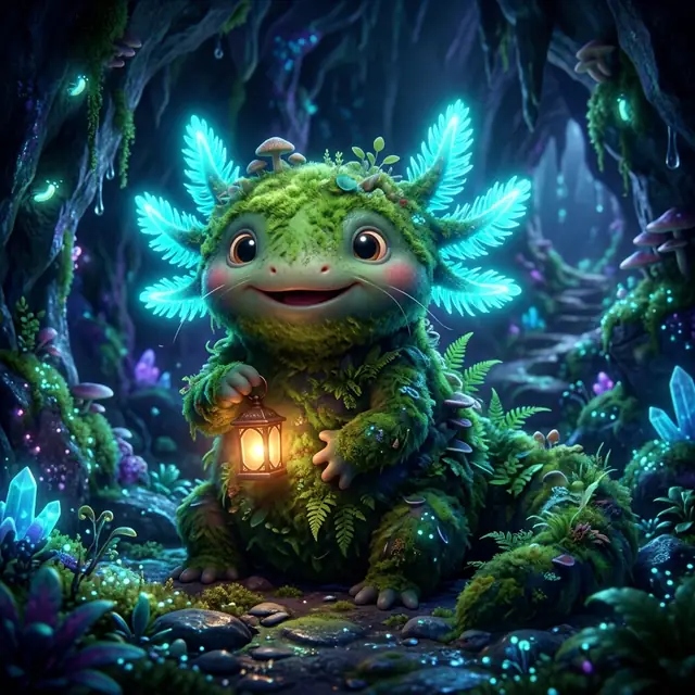 Bramble the giant moss-covered axolotl